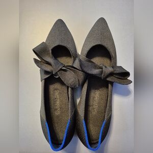 Rothy's Black Flats with Bow and Blue Trim